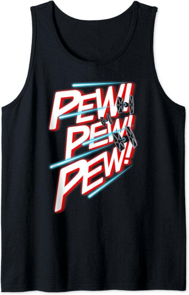 Star Wars Pew Pew Tie Fighter Outline Text Tank Top