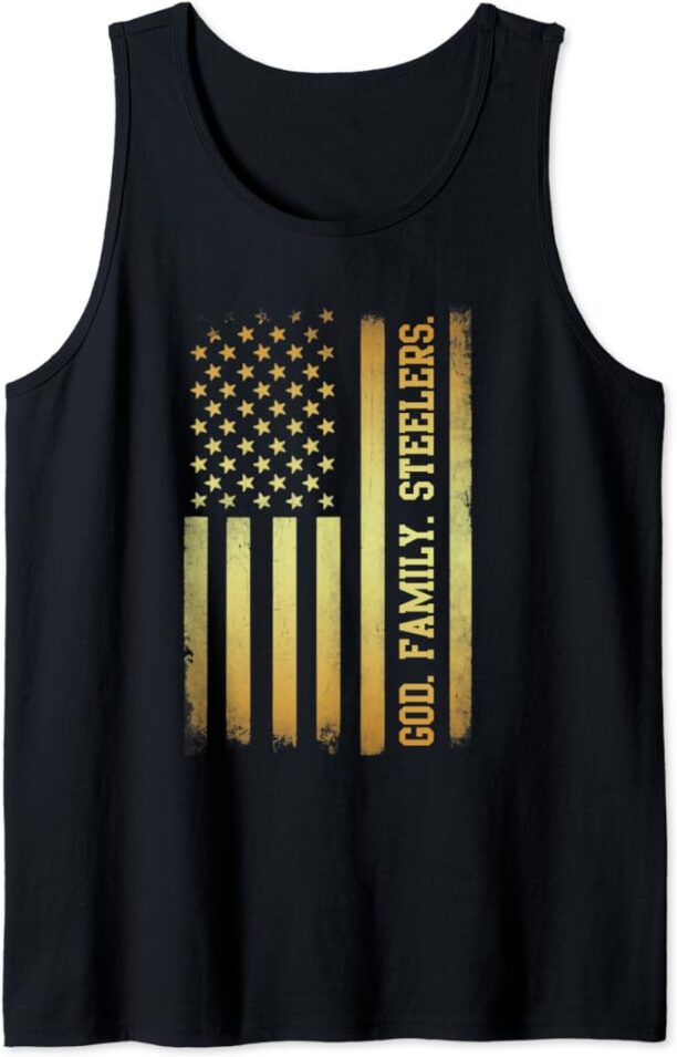 God Family Steelers Pro Us Flag Shirt Father's Day Gift Tank Top