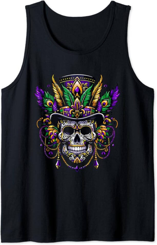 Mardi Gras Skull Top Hat New Orleans Witch Doctor Voodoo Tank Top