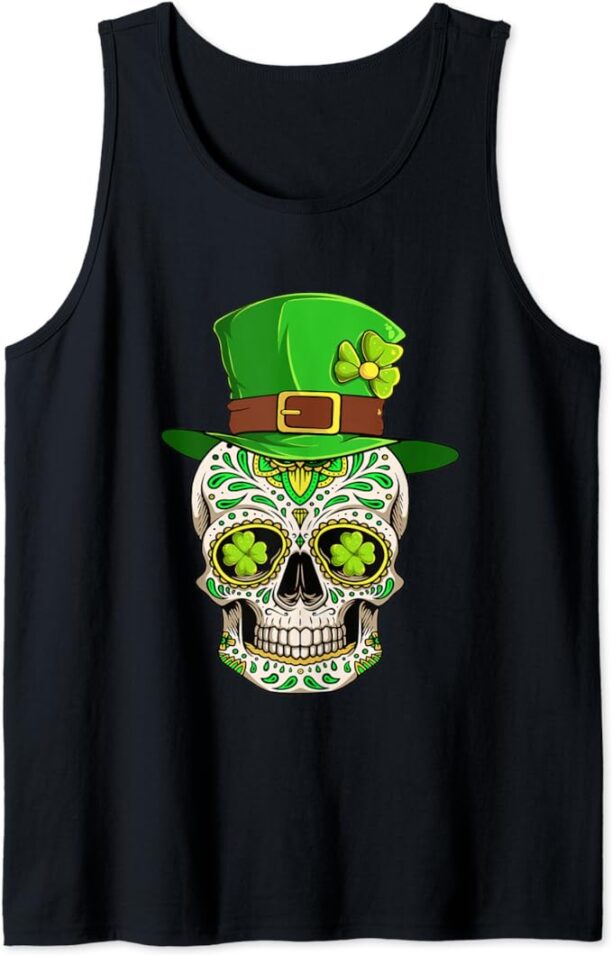 St Patty Paddys Men Women Patricks Day Of Dead Sugar Skull Tank Top