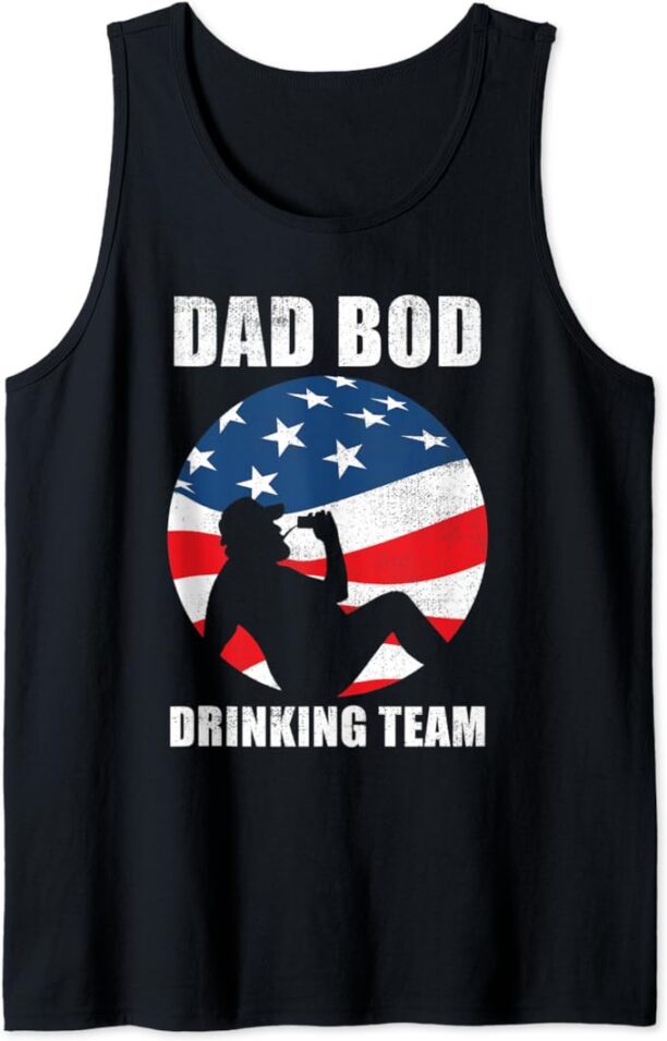 Mens Dad Bod Drinking Team American US Flag Vintage Father's Day Tank Top