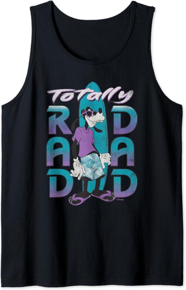 Disney Goofy Totally Rad Dad Father’s Day Surfing Distressed Tank Top