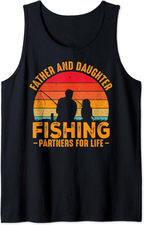 father daughter fishing partners apparel vintage Tank Top