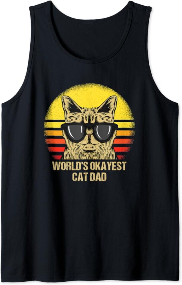 Mens World's Okayest Cat Dad Father's Day Cat Daddy Tank Top