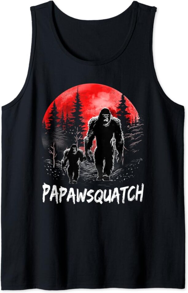 Mens Papaw Squatch Funny Bigfoot Dad Sasquatch Yeti Fathers day Tank Top