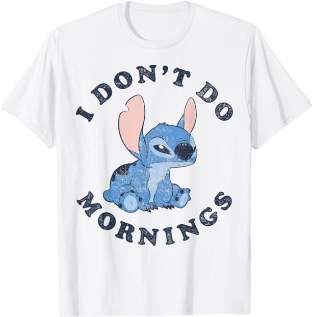 Disney Lilo & Stitch I Don't Do Mornings Distressed V2 T-Shirt