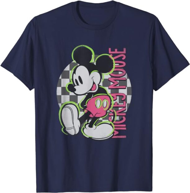 Disney Mickey And Friends Neon Retro Checkerboard Skate T-Shirt