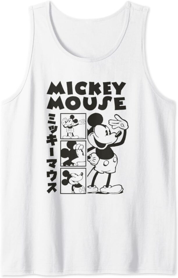 Disney Mickey And Friends Mickey Mouse Kanji Retro Panels Tank Top
