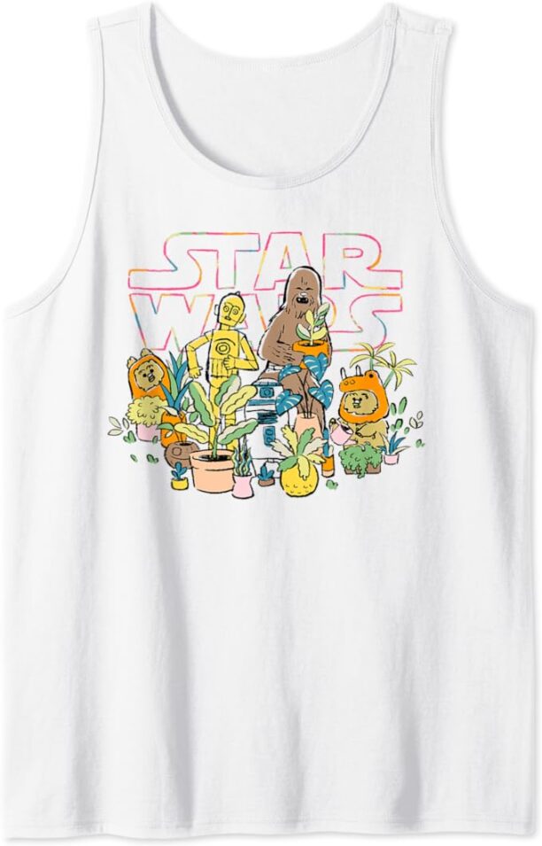 Star Wars C-3PO And Chewbacca Plant Doodle Tank Top