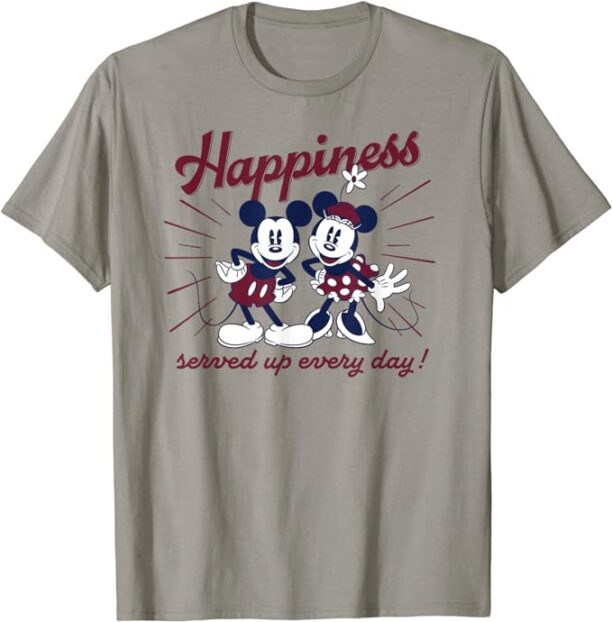 Disney Mickey Mouse and Minnie Mouse Happiness Retro Vintage T-Shirt