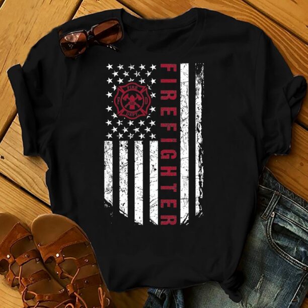 Firefighter Flag - Flag - Father's Day Shirts Men, Birthday T Shirts, Summer Tops, Beach T Shirts