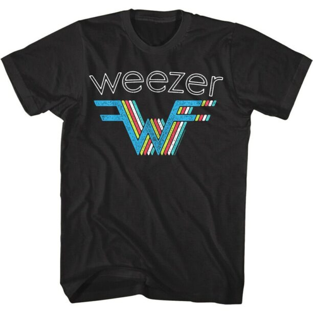 Weezer Men's T-Shirt, 3D Rainbow Logo, Black T-shirt, Alt Rock Concert Merch, Big and Tall, Graphic Tees, Short Sleeve