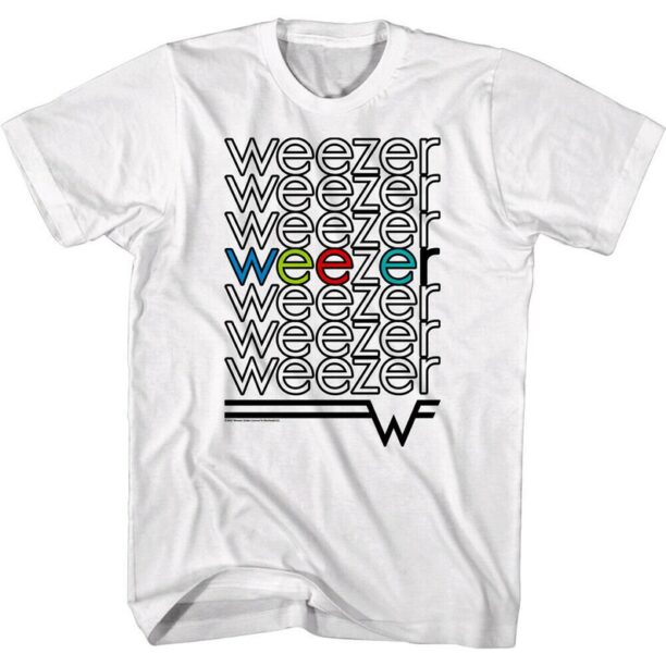 Weezer Men's T-shirt Rainbow Repeat Band Logo Shirt Classic Graphic Tee Alt Rock Concert Tour Merch Vintage Music Album