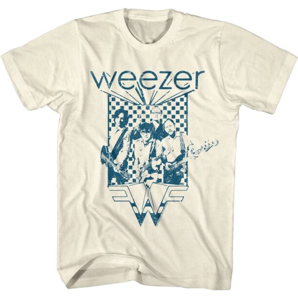 Weezer Men's T-shirt Checkered Alt Rock Band Guitar Tee Alternative Music Merch Album Concert Tour Cover Vintage Style