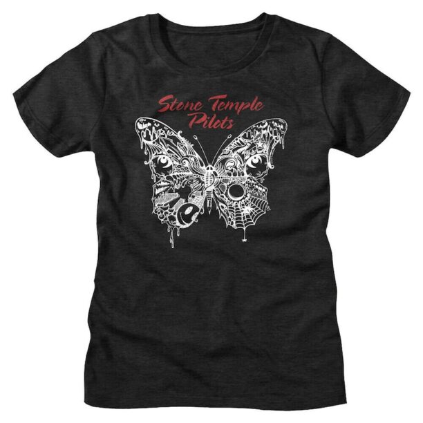 Stone Temple Pilots Women's T-Shirt STP Butterfly Album 2018 Black Graphic Tees Alt Rock Band Concert Tour Merch Grunge