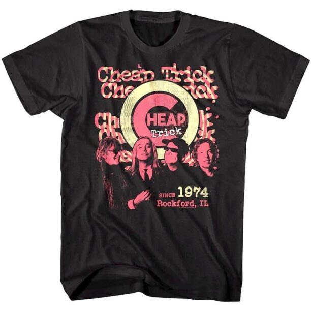 Cheap Trick Men's T-Shirt Rockford 1974 Tour Cover Graphic Tee Pop Band Concert Merch Vintage Rock Shirt Cool Music Gift