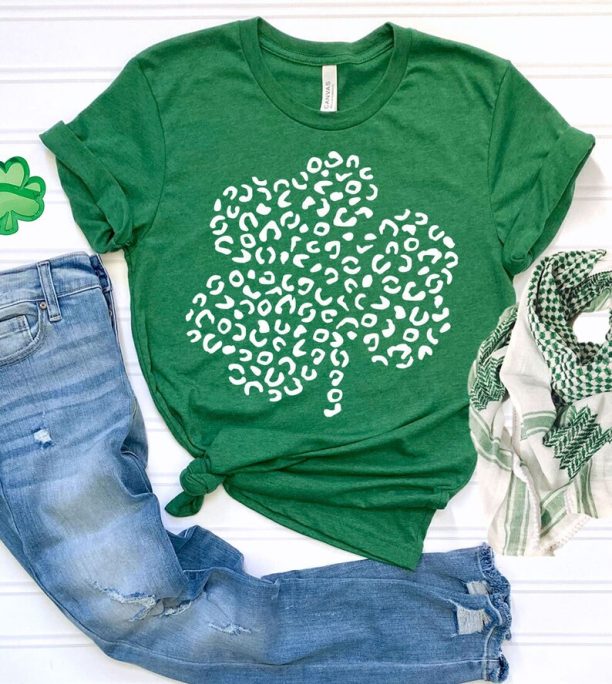 Clover Leopard Print St Patrick's Day T-Shirt | St Patricks Day Shirt | Cute St Paddys Tee | Gift For BFF