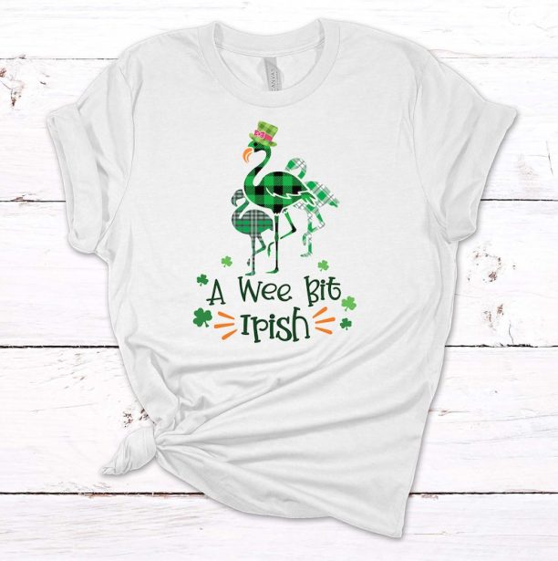 A Wee Bit Irish, Flamingo Saint Patrick's Day, Premium Soft Tee, Soft Tee Shirt, 2x, 3x, 4x, Plus Size Available