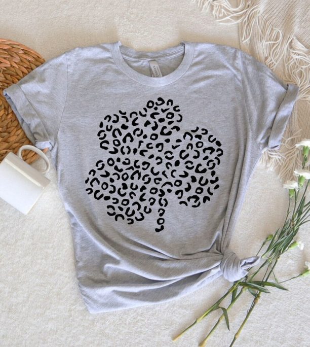 Clover Leopard Print St Patrick's Day T-Shirt | St Patricks Day Shirt | Cute St Paddys Tee | Gift For BFF