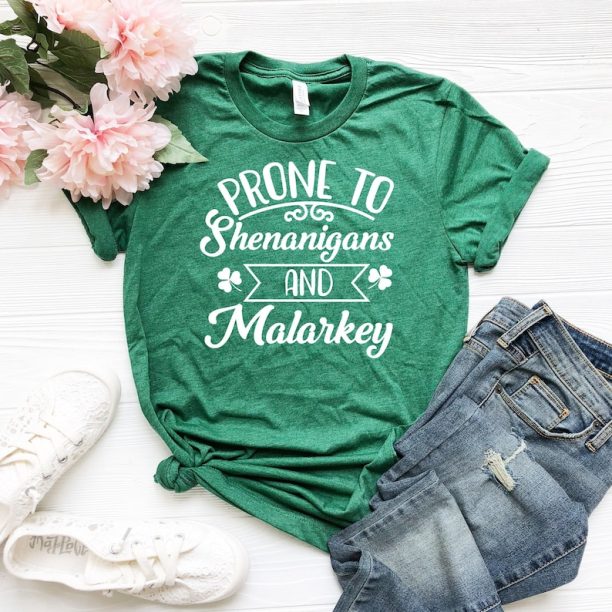 Prone to Shenanigans and Malarkey- St Patricks Day Shirt- Lucky Shamrock Shirt- Irish Shirt- Lucky Tanks- Patricks Day