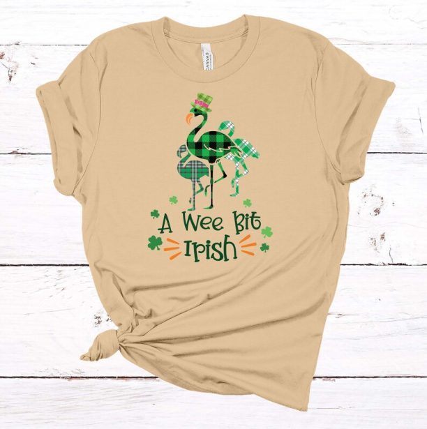 A Wee Bit Irish, Flamingo Saint Patrick's Day, Premium Soft Tee, Soft Tee Shirt, 2x, 3x, 4x, Plus Size Available