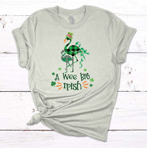 A Wee Bit Irish, Flamingo Saint Patrick's Day, Premium Soft Tee, Soft Tee Shirt, 2x, 3x, 4x, Plus Size Available