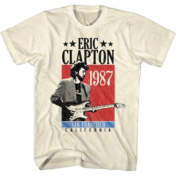 Eric Clapton Men's T-shirt San Francisco California 1987 Guitar Legend Rock n Roll Merch Clapton Live Concert T-shirt