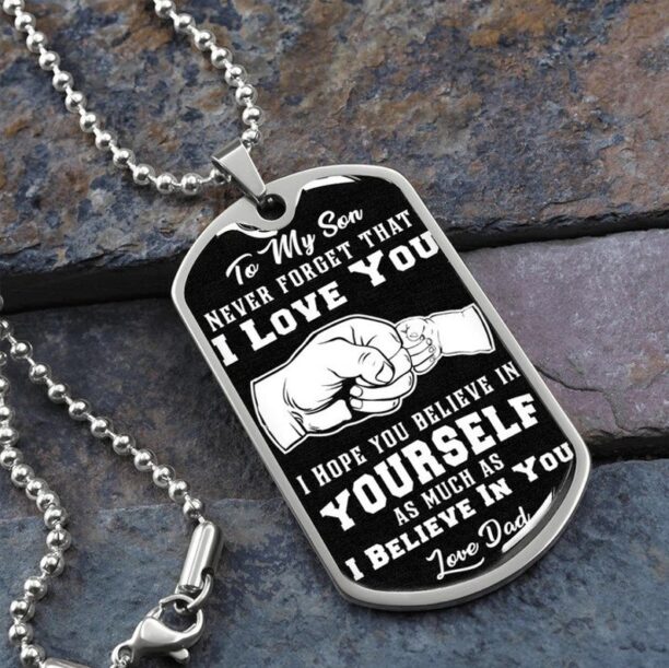 Family Dog Tag Necklace silver gold To My Son Never Forget that i love you believe in yourself love dad Custom Dog Tags