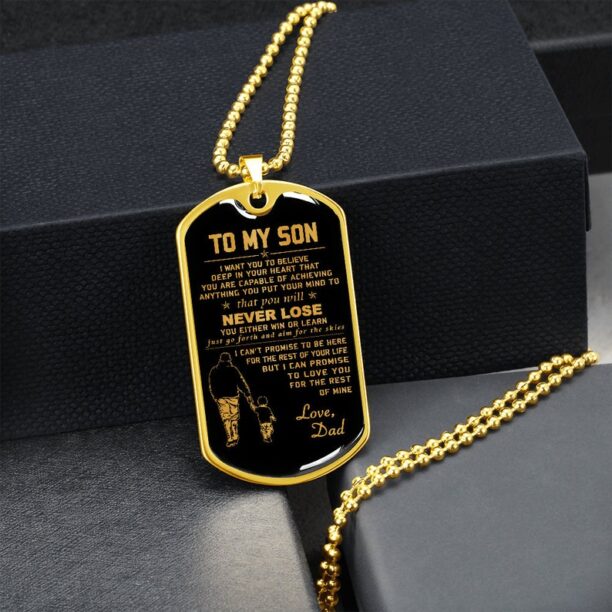 Family Dog Tag Necklace silver gold To my son deep in your heart that you will never lose love dad Custom Dog Tags