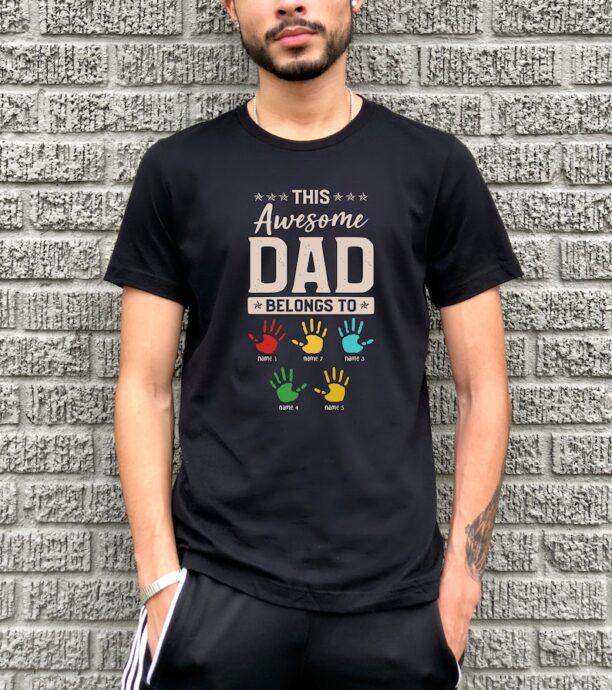 This Awesome Dad Belongs To Kid's Name Shirt Personalized Dad Shirt Gift Dad Shirt with Names Best Dad Shirt Father's