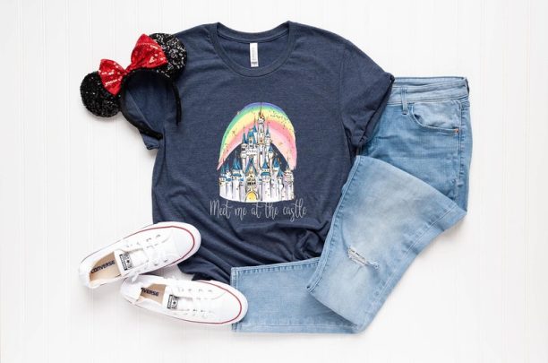 Meet Me At the Castle DIsney Tshirt, Magic Kingdom Painting, Cute Colorful Cinderella Castle