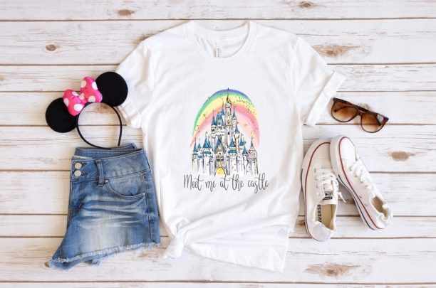 Meet Me At the Castle DIsney Tshirt, Magic Kingdom Painting, Cute Colorful Cinderella Castle