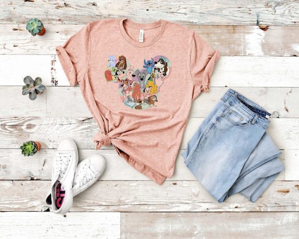 Disney dogs Shirt, Mickey head Disney characters Tshirt Disney Ear Shirt, Women's Unisex Disney T-Shirt Disney Shirt