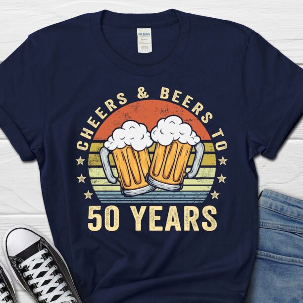 50th Birthday Classic Shirt, Cheers and Beers To 50 Years Shirt, 50 Birthday Tee for Dad, 50th Birthday T-Shirt for Him