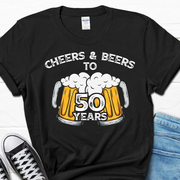 Cheers and Beers To 50 Years Shirt, 50th Birthday Vintage Shirt, 50 Birthday Gift for Men