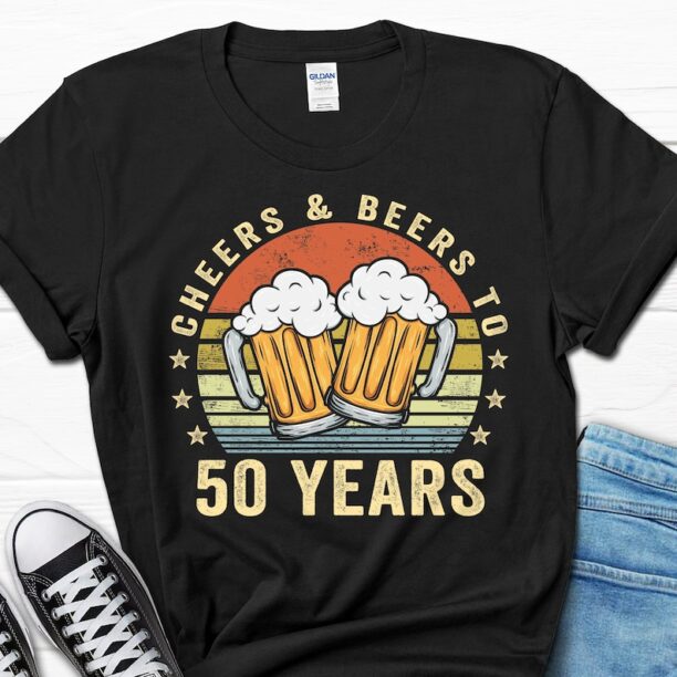 50th Birthday Classic Shirt, Cheers and Beers To 50 Years Shirt, 50 Birthday Tee for Dad, 50th Birthday T-Shirt for Him