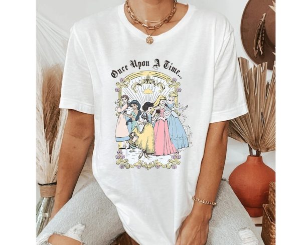 Disney Princesses Once Upon A Time Vintage Cartoon Shirt, Cinderella Tiana Belle