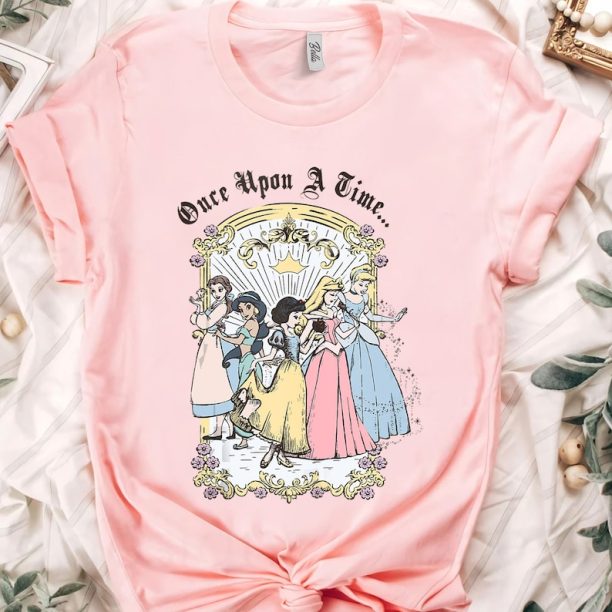 Disney Princesses Once Upon A Time Vintage Cartoon Shirt, Cinderella Tiana Belle