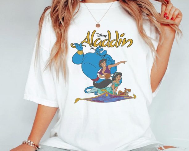 Disney Aladdin Vintage Group Shot Logo Shirt, Jasmine, Genie, Abu