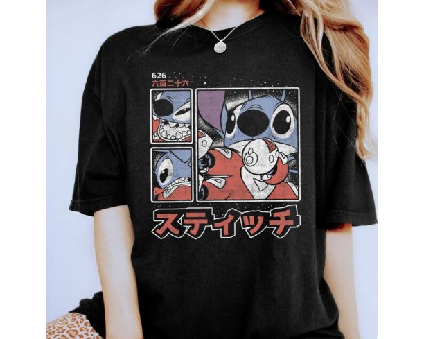 Retro 90s Disney Lilo & Stitch 626 Stitch Day Kanji Panels Shirt