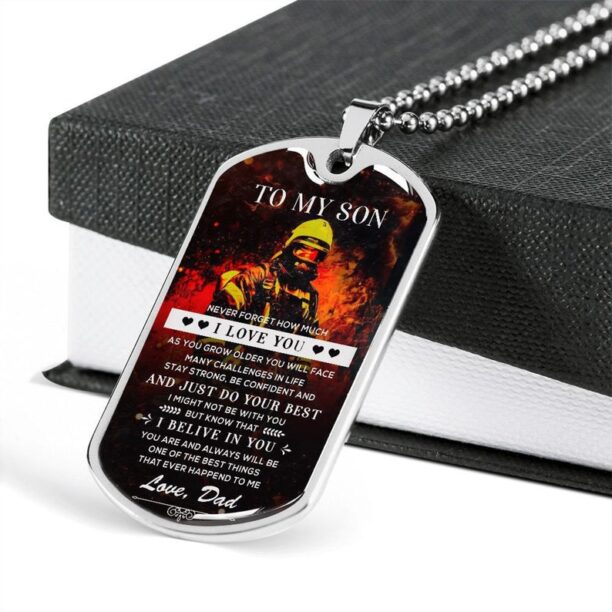 To My Son, Gift For Firefighter Son, Dog Tag Necklace, Gift Son From Dad, Dog Tag For Firefighter Son