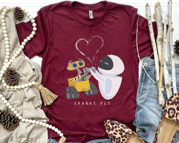 Cute Disney Pixar Wall-E Eve Heart Sparks Fly Shirt, Disneyland Vacation Trip