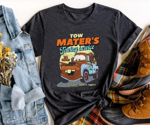 Retro 90s Tow Mater Towing Service Shirt Disney Cars Movie T-shirt Magic Kingdom Disneyland Trip Family Vacation Holiday