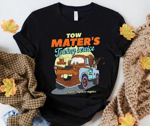 Retro 90s Tow Mater Towing Service Shirt Disney Cars Movie T-shirt Magic Kingdom Disneyland Trip Family Vacation Holiday