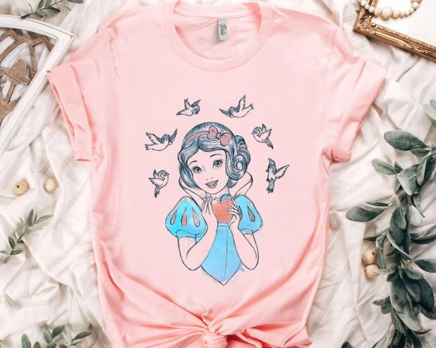 Vintage Disney Snow White Birds And Apple Sketch Shirt