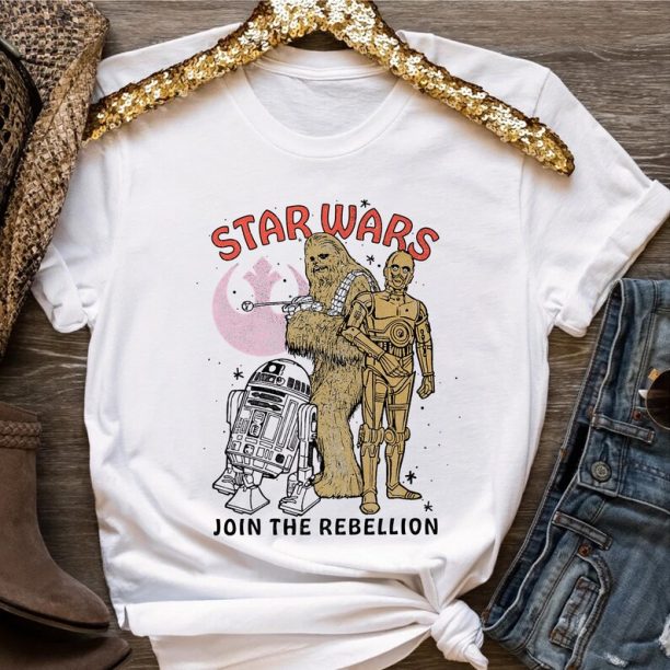 Retro Star Wars Chewbacca R2-D2 C-3PO Join The Rebellion Shirt