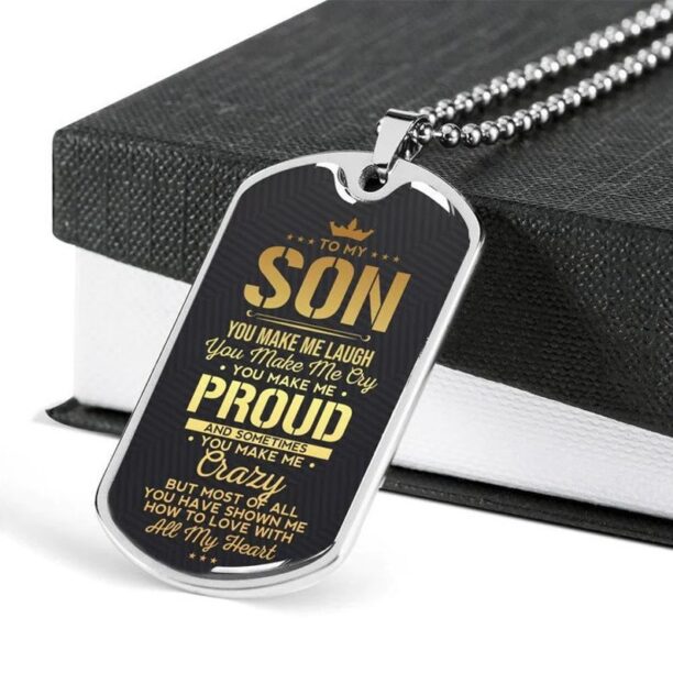 Crown star dog tag necklace to my son you make me laugh, you make me proud, how to love with all my heart