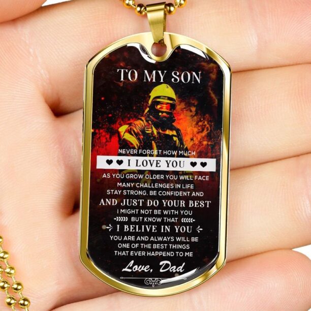 To My Son, Gift For Firefighter Son, Dog Tag Necklace, Gift Son From Dad, Dog Tag For Firefighter Son