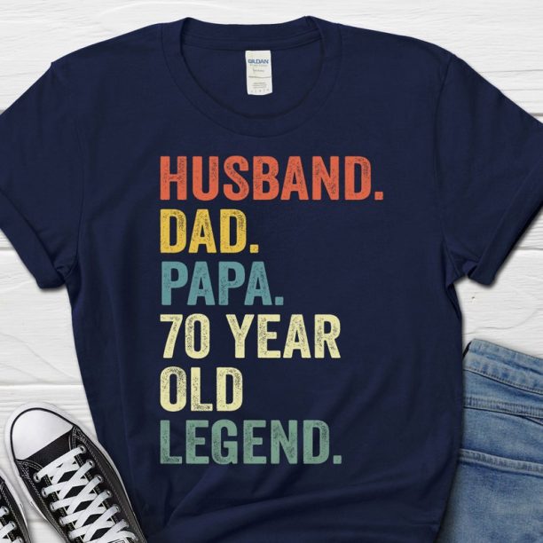 Husband Dad Papa 70 Year Old Legend Shirt, 70th Birthday Gift for Men, 70th Birthday Papa Tee for Him