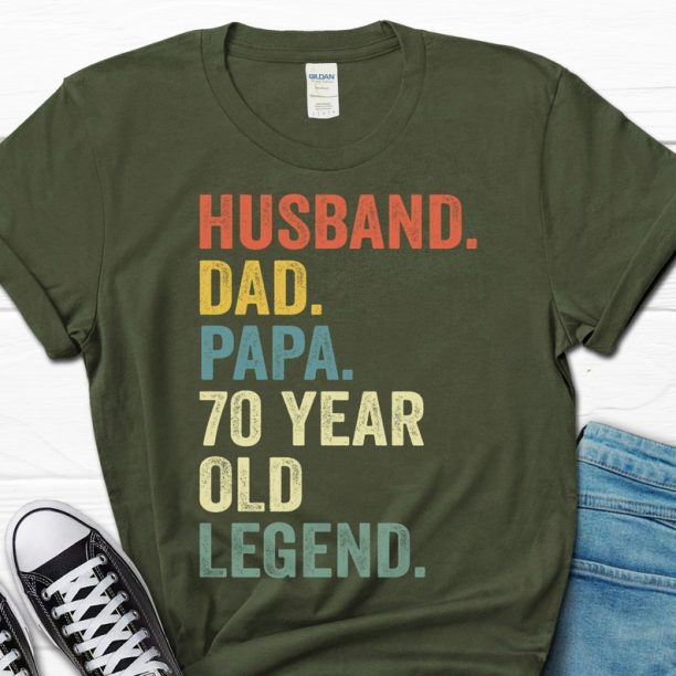 Husband Dad Papa 70 Year Old Legend Shirt, 70th Birthday Gift for Men, 70th Birthday Papa Tee for Him